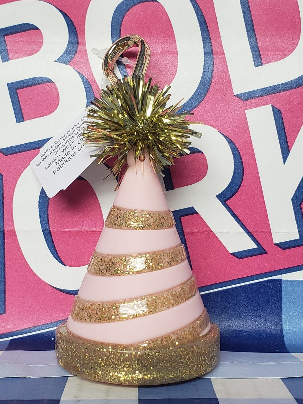 BBW Pink & Gold Pom Birthday Hat Keychain PocketBac Holder